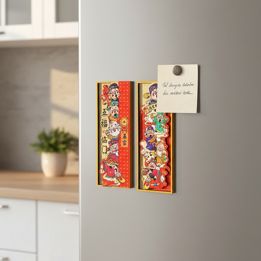 Five Blessings vertical 3D fridge magnets displayed as a pair