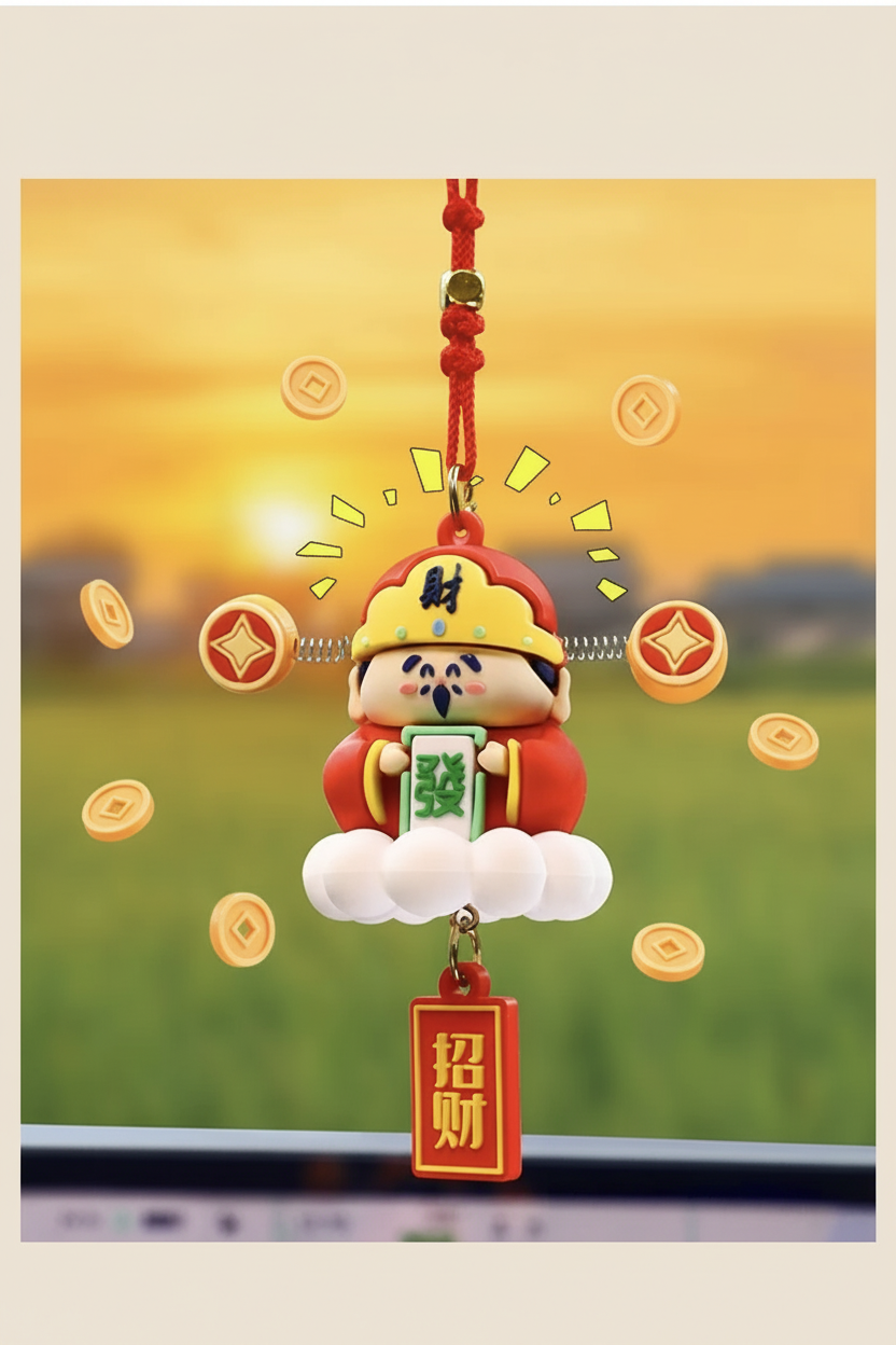 Chinese God of Wealth car charm with lucky fortune pendant