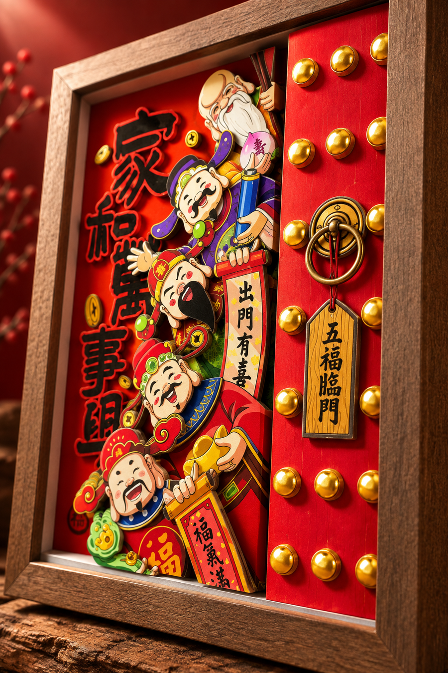 3D Red Door & Brass Knocker Macro Detail