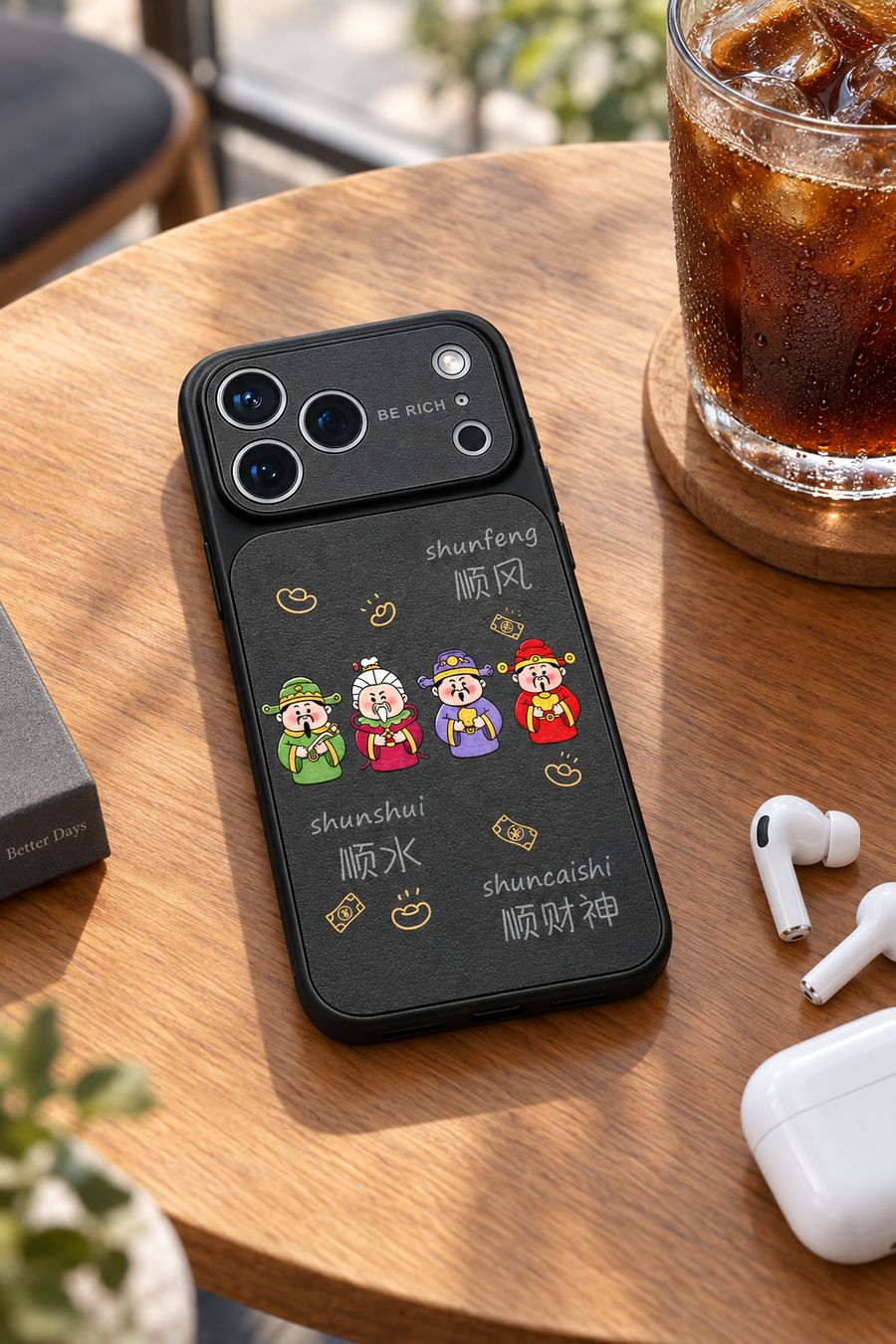 Black God of Wealth iPhone 18 Pro case in a lifestyle scene