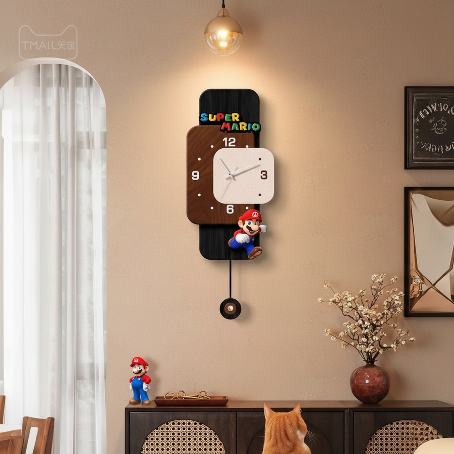 Modern pendulum wall clock displayed in an entryway