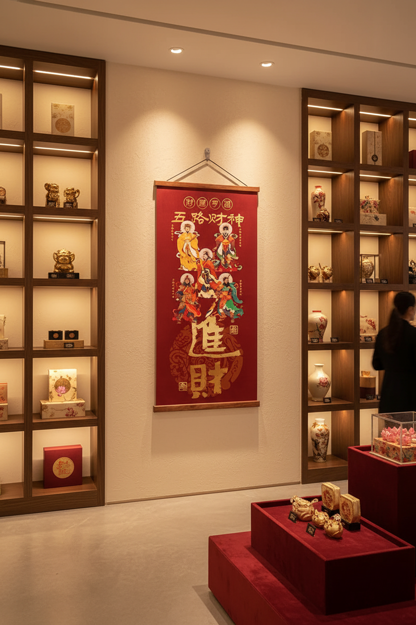 Eastern prosperity decor piece in a luxury designer retail boutique setting