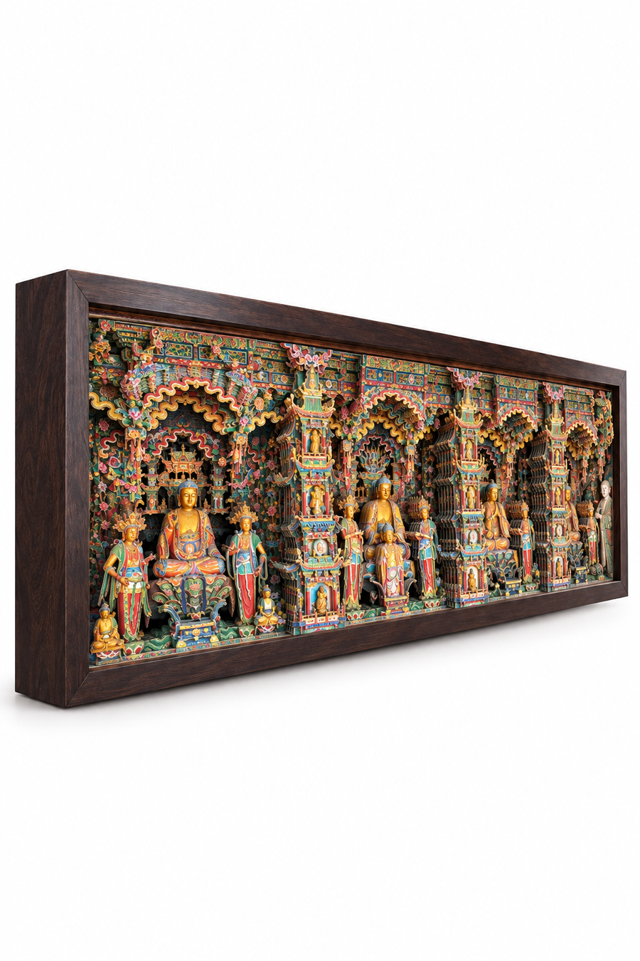 Museum Grade White Background Ancient Temple Shadow Box
